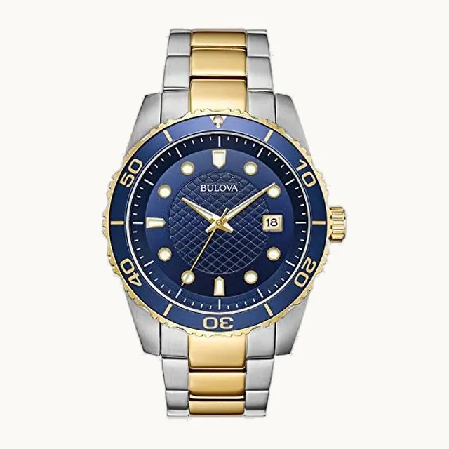 Classic Two-Tone Stainless Steel 3-Hand Date Calendar Quartz, Blue Dial Style: 98A200