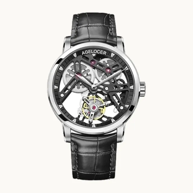 Tourbillon Watches Men, Original Ultra Thin Classic Style, Skeleton Manual Mechanical Watch, Leather Strap Mens