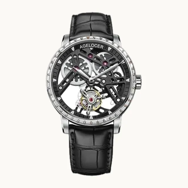 Tourbillon Watches Men, Original Ultra Thin Diamond Edition, Skeleton Manual Mechanical Watch, Leather Strap Me