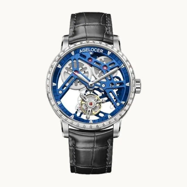 Tourbillon Watches Men, Original Ultra Thin Diamond Edition, Skeleton Manual Mechanical Watch, Leather Strap Me
