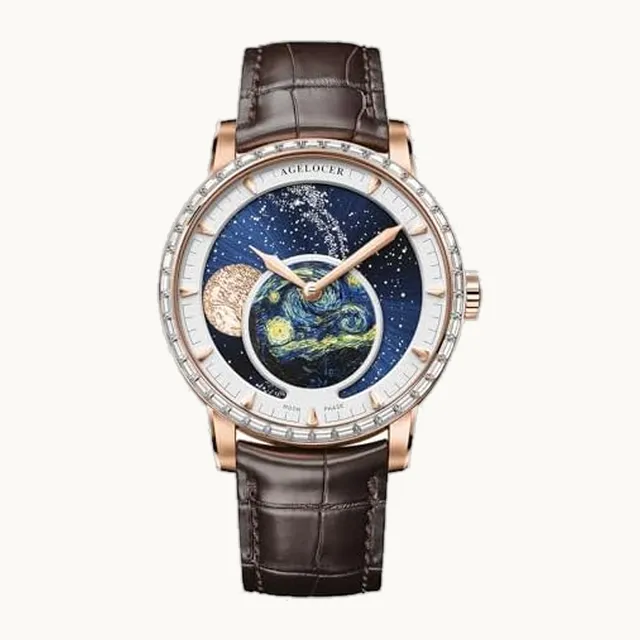 Moon Phase Watch Original Design Diamond Edition, Automatic Mechanical Watches for Men, Leather Strap Waterproo