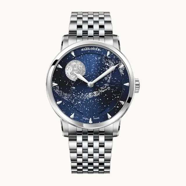 Moon Phase Watch Original Design, Automatic Mechanical Watches for Men, Leather Strap Waterproof Dress Watches