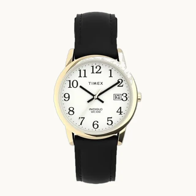 Reloj con brazalete de cuero, fácil de leer, para hombre