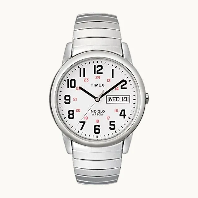 Reloj de fácil lectura con día y fecha y brazalete de expansión