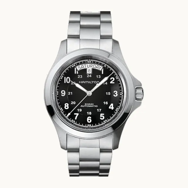 Reloj de hombre H64455133 Khaki King II con esfera negra, Silver, 40 mm, Militar