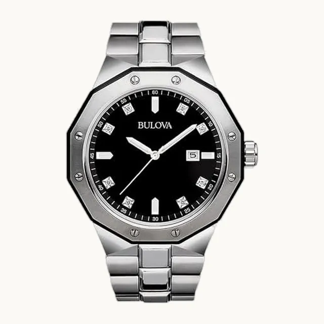 Reloj clásico de acero inoxidable para hombre, con fecha de cuarzo, con diamantes y fecha de día, 44 mm