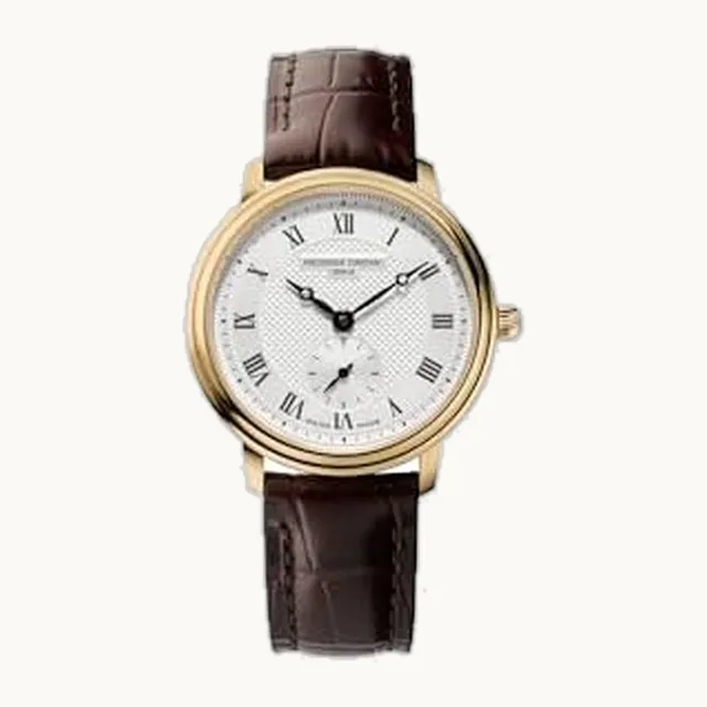 'Slimline' acero inoxidable y piel Casual reloj de cuarzo suizo, color: café (mo