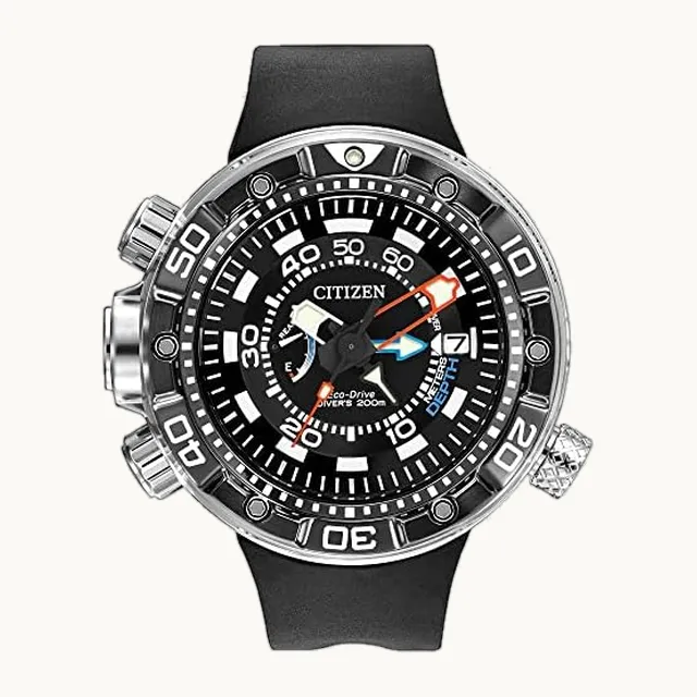 Men's Eco-Drive Promaster Sea Aqualand Depth Meter Watch in Stainless Steel with Black Polyurethane Strap