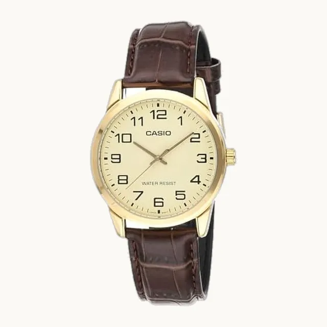 Mtp-v001gl-9b Reloj de cuarzo para hombre con piel genuino, Marrón, Reloj de cuarzo, movimiento de cuarzo