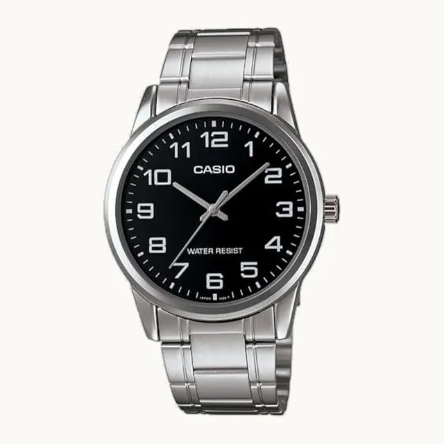 Reloj Casio # MTP-V001D-1B para hombre estándar, de acero inoxidable, esfera de color negro