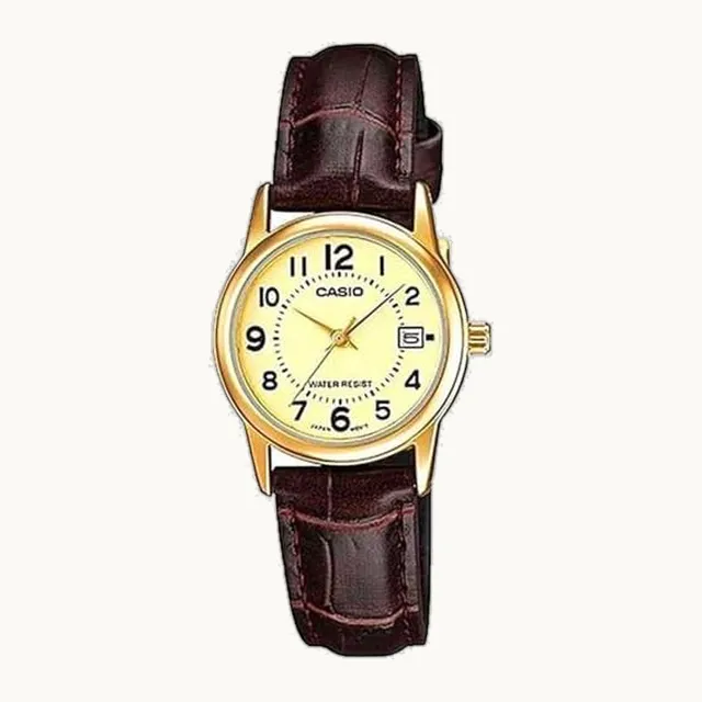 EAW-LTP-V002GL-9BUDF Casio LTPV002GL-9B Reloj de cuarzo de cuero marrón para mujer