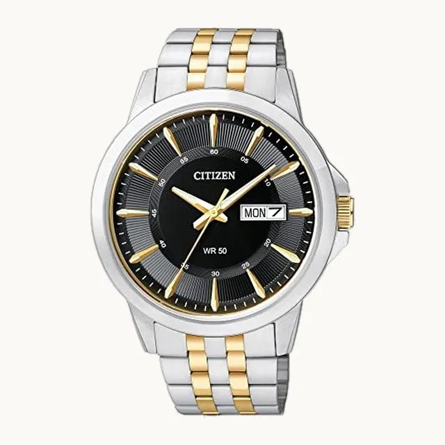 Reloj de cuarzo para hombre, acero inoxidable, clásico, bicolor