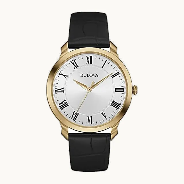 Reloj clásico de cuarzo de 3 manos para hombre, correa de piel negro, marcadores de números romanos, 41 mm