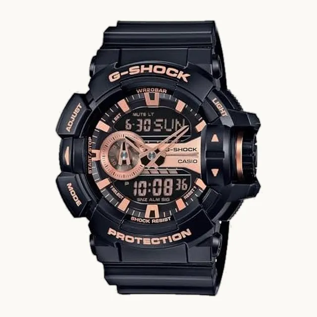 XL G-Shock Quartz Sport Watch with Plastic Strap, 18.3 (Model: GA-400GB-1A4) Black/Rose Gold