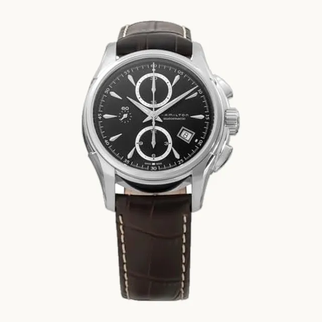 H32616533 Jazzmaster Auto Chrono - Reloj automático de acero inoxidable con esfera negra de zafiro de 42 mm, co