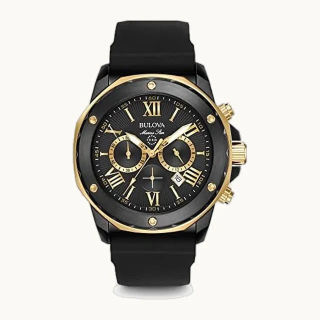 Marine Star 'Series A' Reloj cronógrafo de cuarzo para hombre, marcadores luminosos, esfera giratoria, resistente