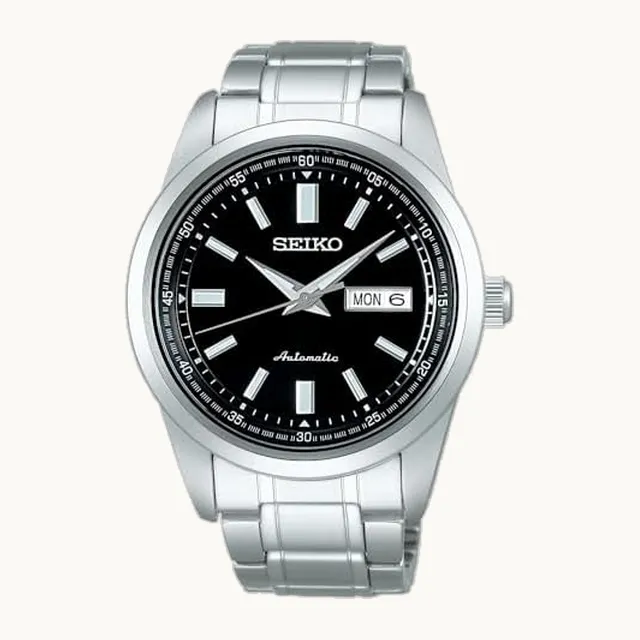 SELECTION SEIKO SELECTION - Calendario mecánico para hombre (fecha y semana), modelo funcional, esfera: negro/carc