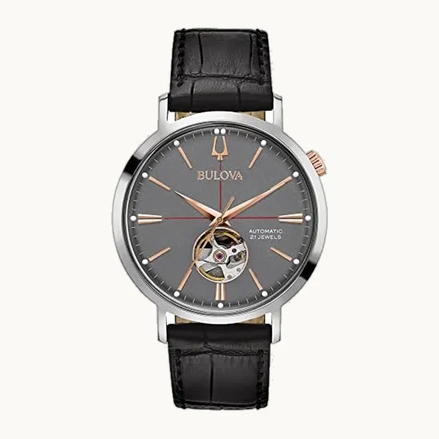 Classic Aerojet - Reloj automático con correa de piel de 3 manos, apertura abierta, reserva de marcha de 40 horas