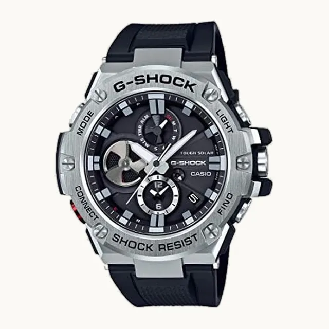 G-Steel by G-Shock Reloj de vestir de cuarzo solar de resina conectada con Bluetooth, color negro (modelo: GST-B10