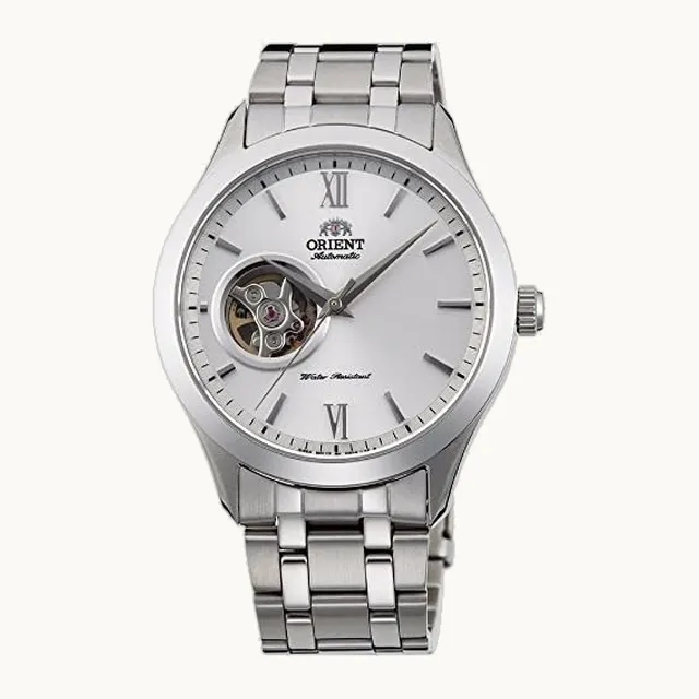 Open Heart Men's Automatic Manual Winding Mechanical Classic Steel Band Skeleton Dial Wrist Watch