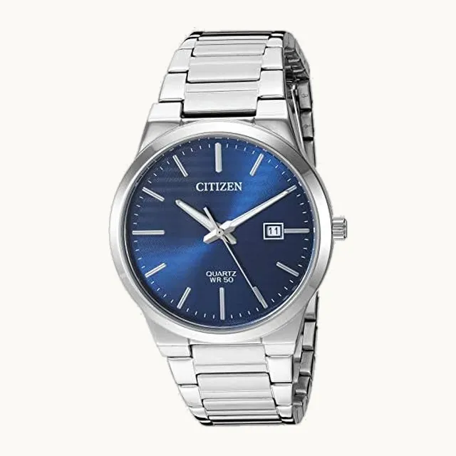 BI5060-51L Reloj de cuarzo plateado con visualización analógica para hombre, plateado, Movimiento de cuarzo