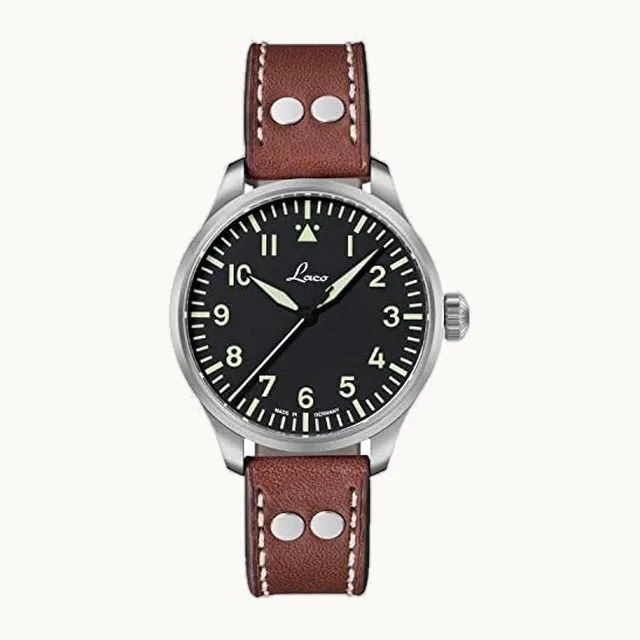 Pilots relojes Basic Augsburg 39 861988 Negro Dial Luminoso Manos café piel Correa Reloj