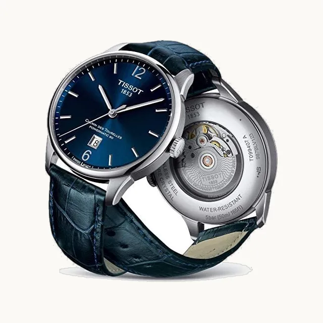 Chemin Des Tourelles T0994071604700 - Reloj automático de piel con correa de color azul