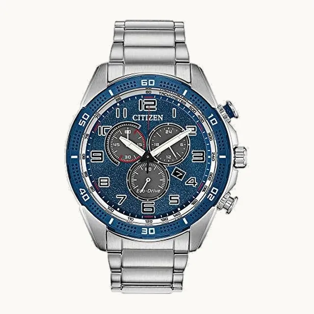 Drive Eco-Drive Movement Reloj para hombre, Tono plateado, Cronógrafo
