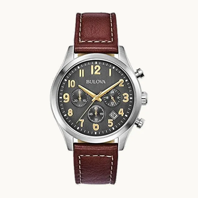 Reloj clásico de acero inoxidable con correa de cuarzo para hombre, con esfera gris, detalles dorados, marcadores