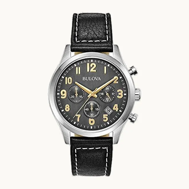 Reloj clásico de acero inoxidable con correa de cuarzo para hombre, con esfera gris, detalles dorados, marcadores