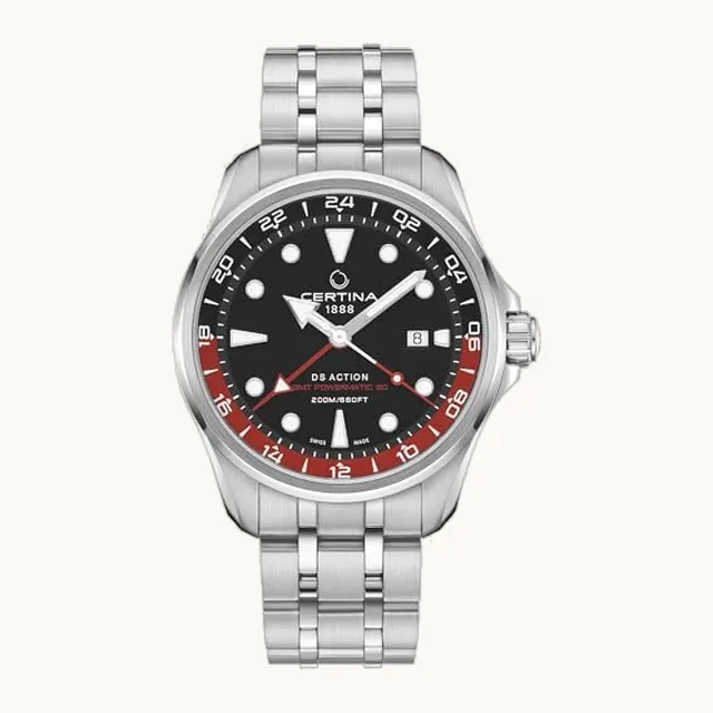 Certina, Reloj automático suizo para hombre, DS ACTION GMT, acero inoxidable, C0324291105100, plateado, Reloj au