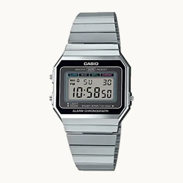 A700W-1ACF Reloj clásico de cuarzo con visualización digital para hombre, plateado, 35.5 mm, Classic