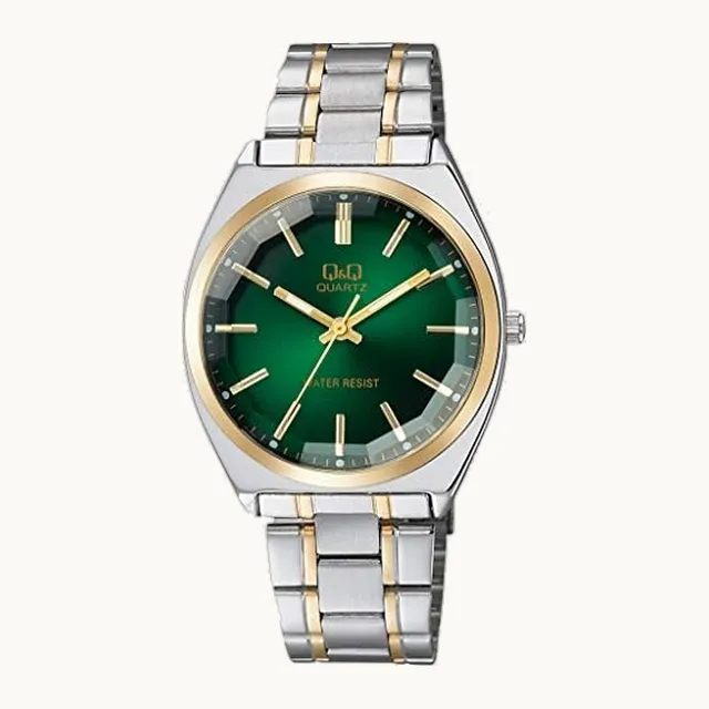 Q&Q] QB78 reloj analógico resistente al agua con banda de metal para hombre