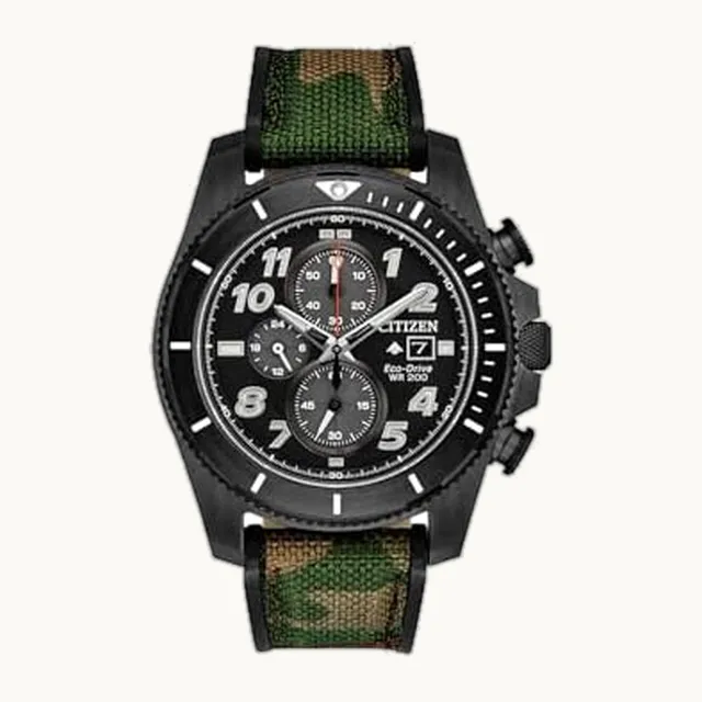 Eco-Drive Promaster Tough Reloj de cuarzo para hombre, acero inoxidable con correa CORDURA®, camuflaje (Modelo: