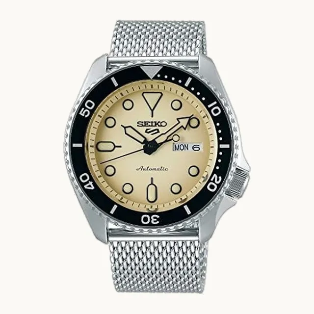 SRPD67K1 - Reloj analógico automático para hombre con correa de acero inoxidable, Blanco apagado, Pulsera