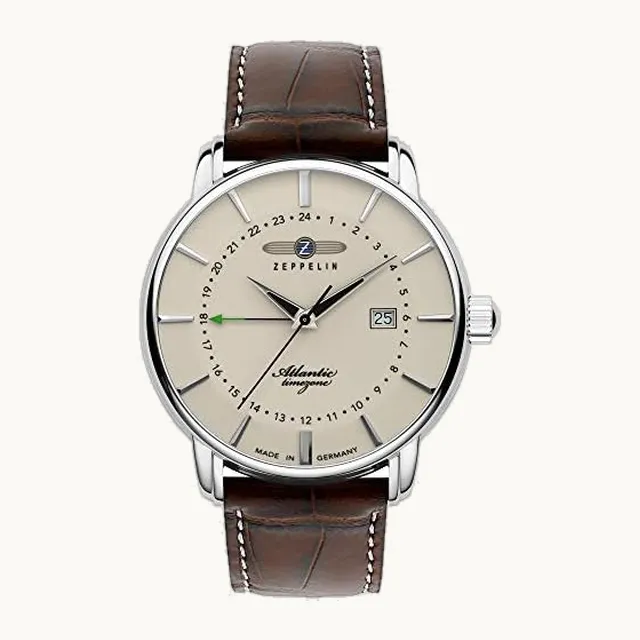 8442 Reloj para hombre con correa de piel Atlantic Series Quartz GMT Date