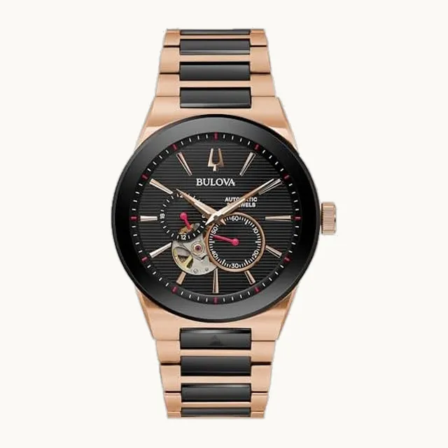 Latin Grammy Modern Millenia Reloj automático de acero inoxidable de dos tonos, apertura abierta del latido del c