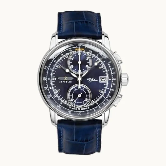 Reloj Zeppelin Edición Especial 100 Years con esfera azul marino de cuarzo de acero inoxidable de cuarzo de 41