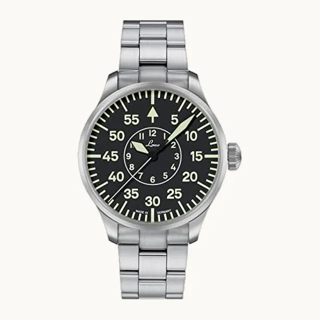 Reloj de aviador automático, carcasa de acero inoxidable, cristal de zafiro, 5 bar, fabricado en Alemania