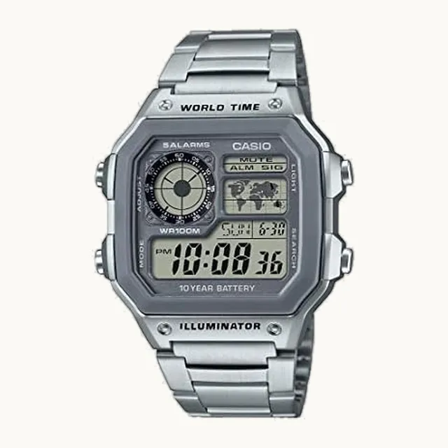 AE1200WH Series | Reloj digital para hombre | 100 M WR | Multialarmas | Cronómetro 100 SEC | Temporizador de cuent