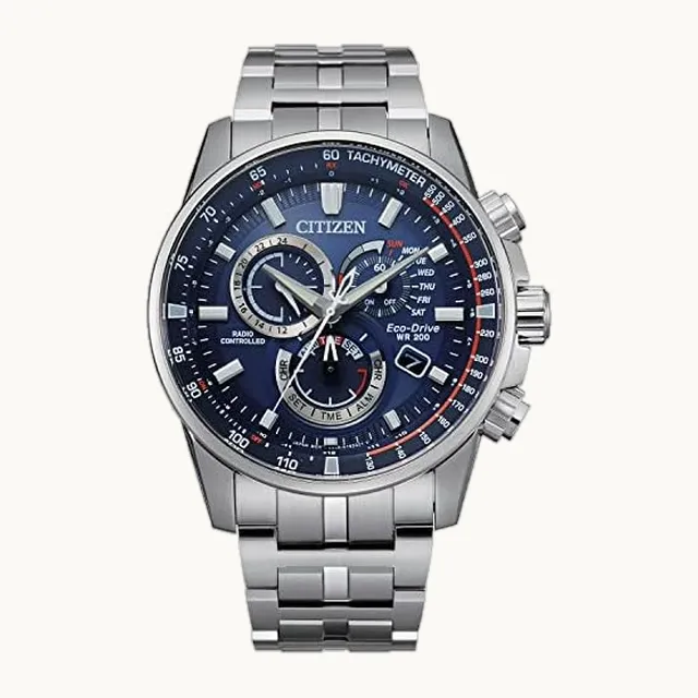 Eco-Drive Sport - Reloj cronógrafo de lujo PCAT para hombre en acero inoxidable, esfera azul (modelo: CB5880-54L