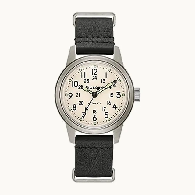 Military Heritage Hack - Reloj automático de acero inoxidable de 3 manos, correa de piel OTAN, manecillas luminos