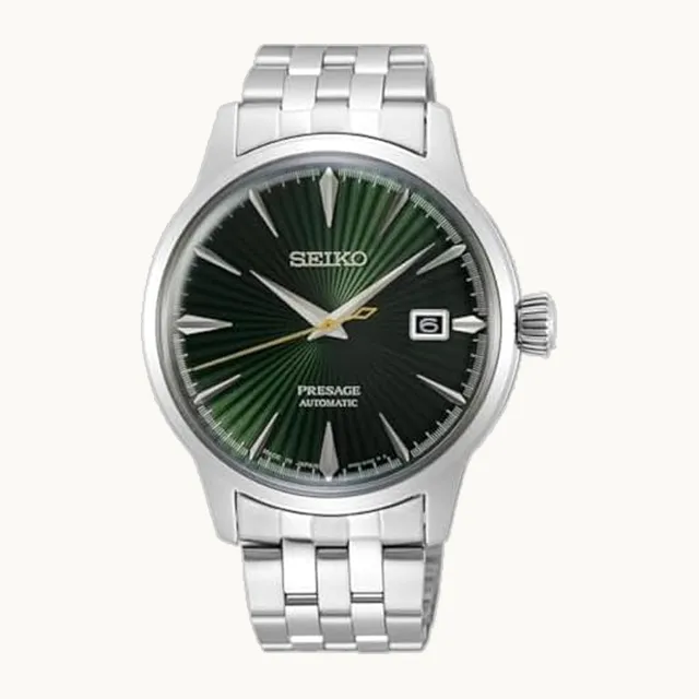 PRESAGE SRPE15J1 - Reloj de acero con esfera verde para cóctel, Blanco, Casual