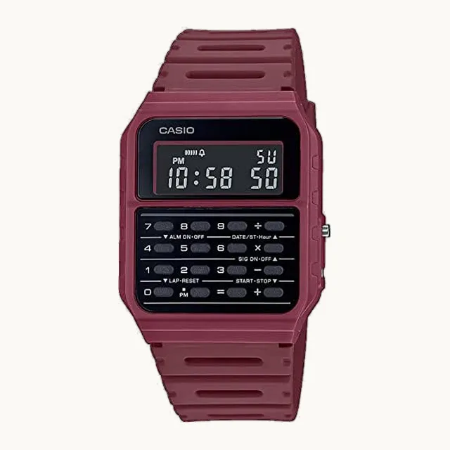Collection CA-53WF - Reloj digital retro para hombre con correa de plástico, Rojo, 43.2 x 34.4 x 8.2 mm, Rojo