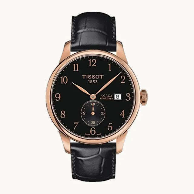 Le Locle 316L - Caja de acero inoxidable con revestimiento PVD de oro rosa, reloj suizo automático, negro, piel