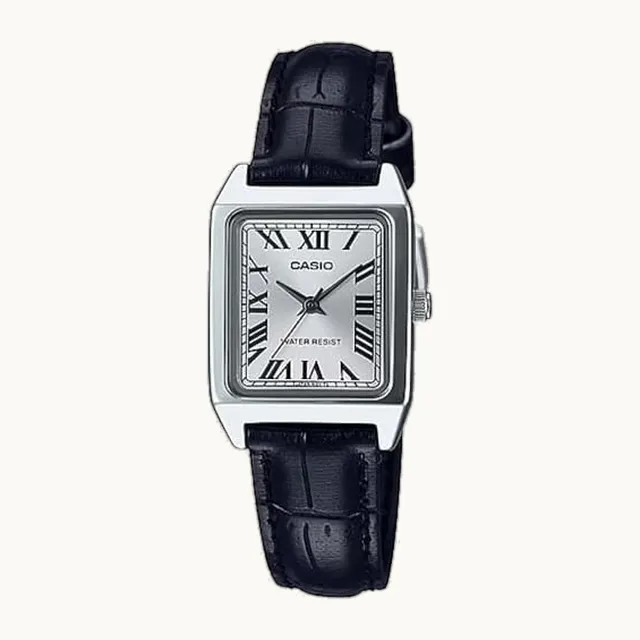 LTP-V007L-7B1 Women's Rectangular Leather Strap Silver Roman Dial Dress Watch