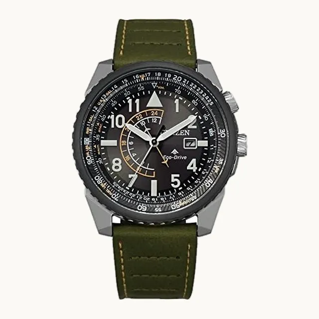 Eco-Drive Promaster Air Nighthawk Pilot Reloj para hombre en acero inoxidable con correa de piel verde oliva, es