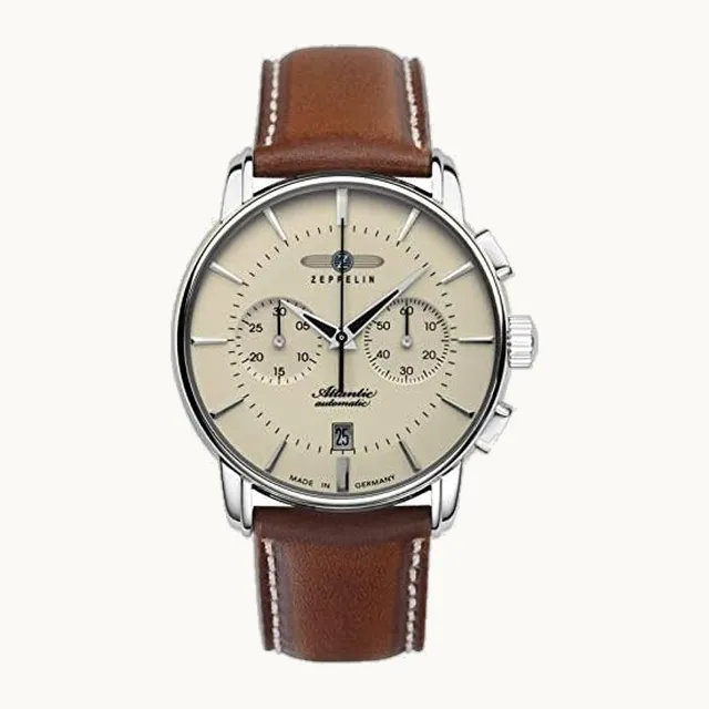 Herrenuhr mit Lederband Serie Atlantic Automatik Chrono Saphirbeschichtetes K1 Glas 8422