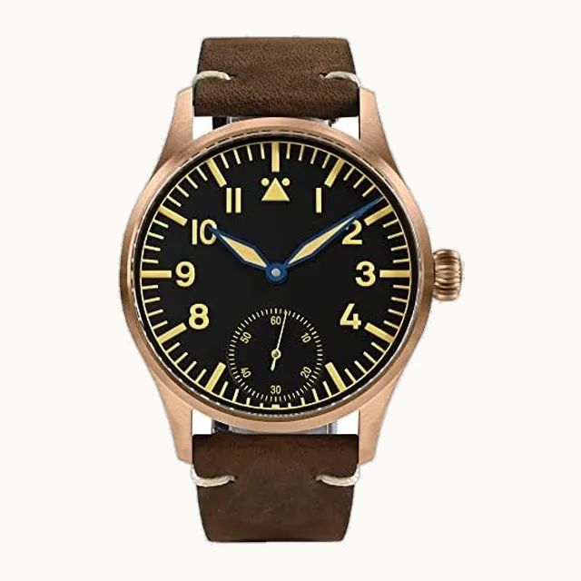 Reloj de pulsera de bronce para hombre, mecánico, correa de piel de zafiro luminoso, resistente al