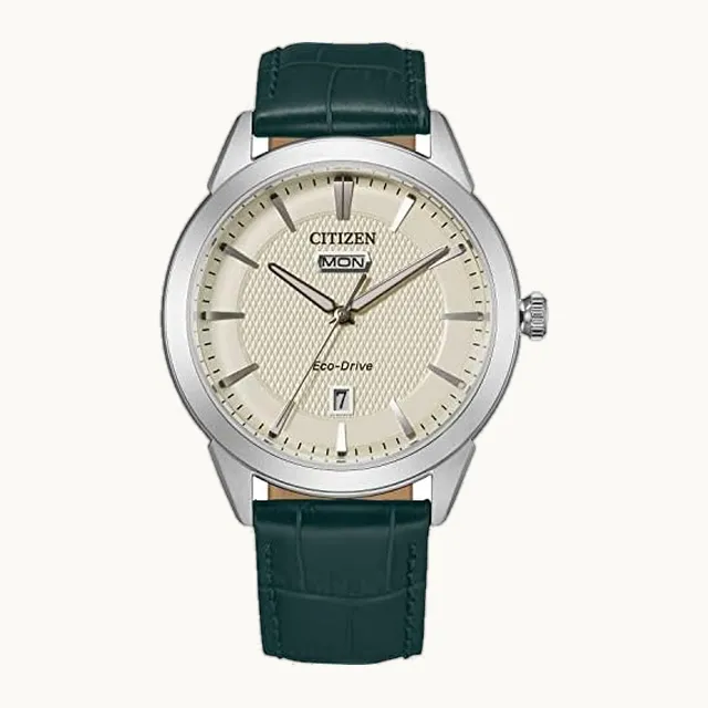 Corso - Reloj de acero inoxidable con correa de piel para hombre